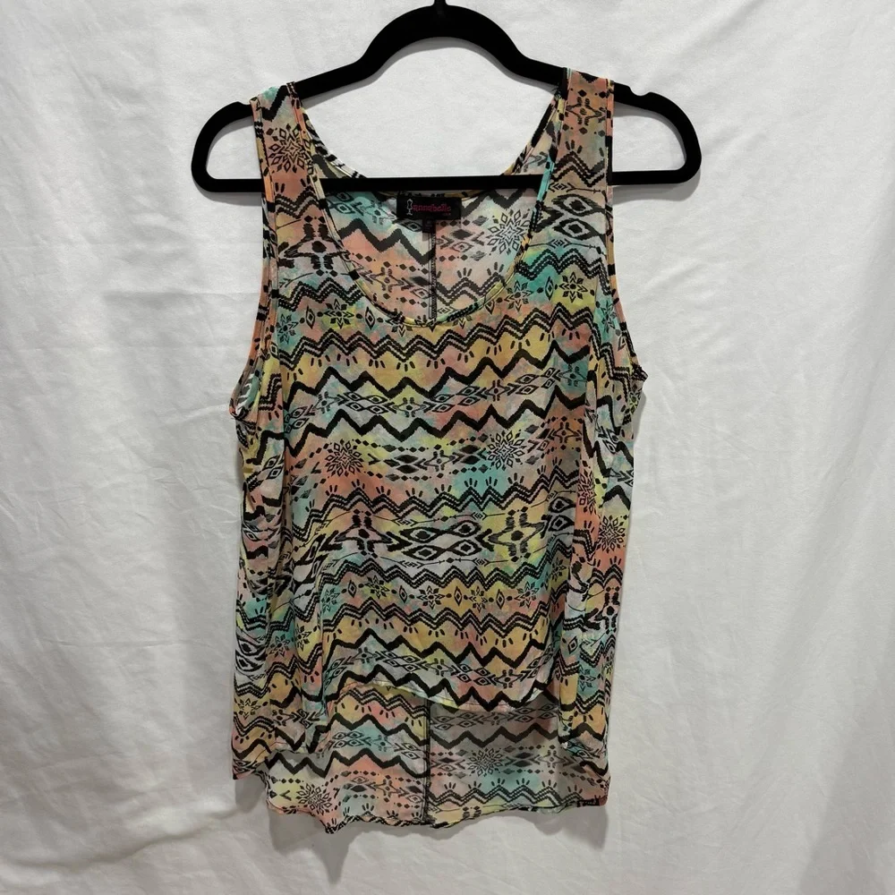 Annabelle Tribal Aztec Sleeveless‎ Chiffon Top Blouse M Bold Lightweight Shirt